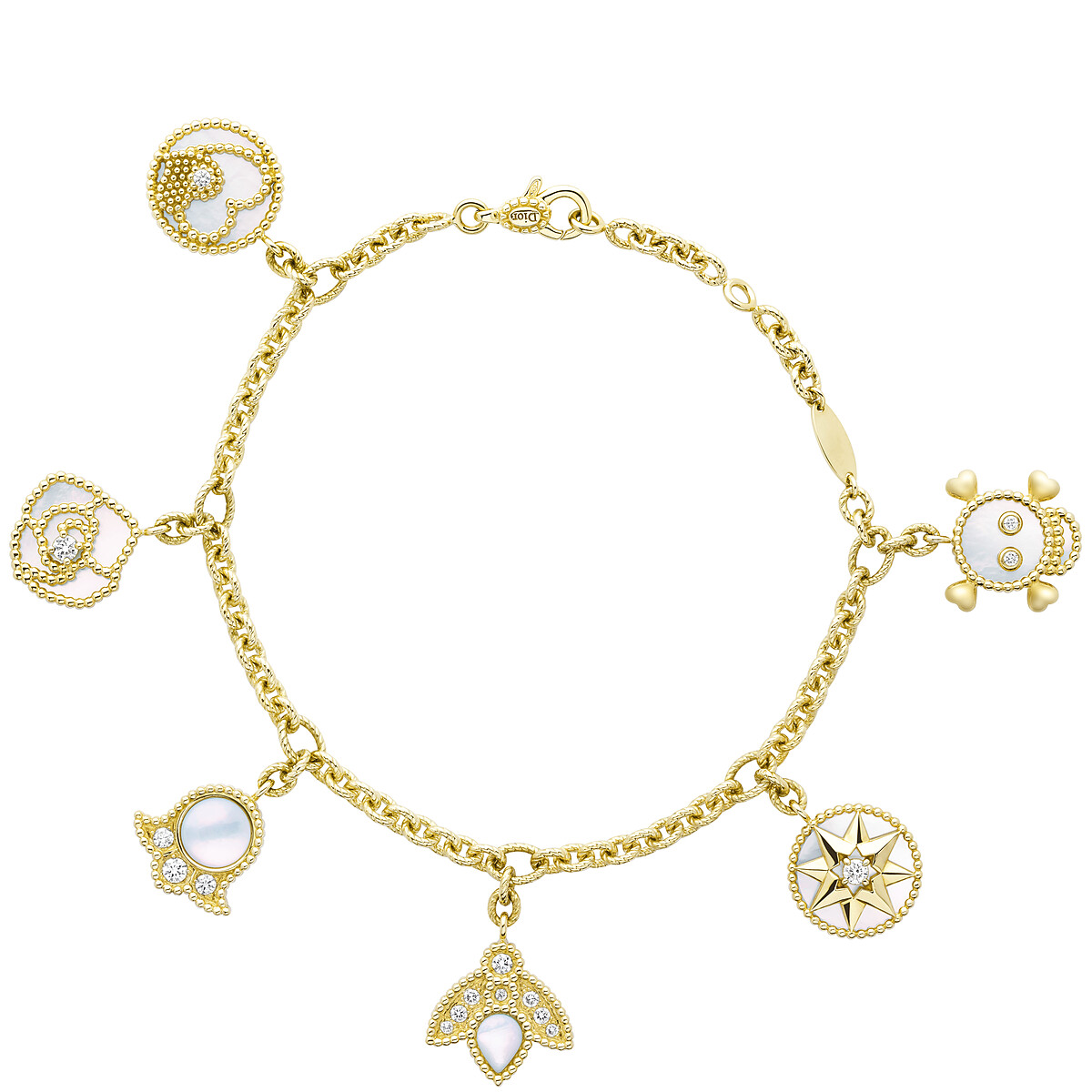 Rose des Vents 黃K金鑽石珍珠母貝圓章手鍊