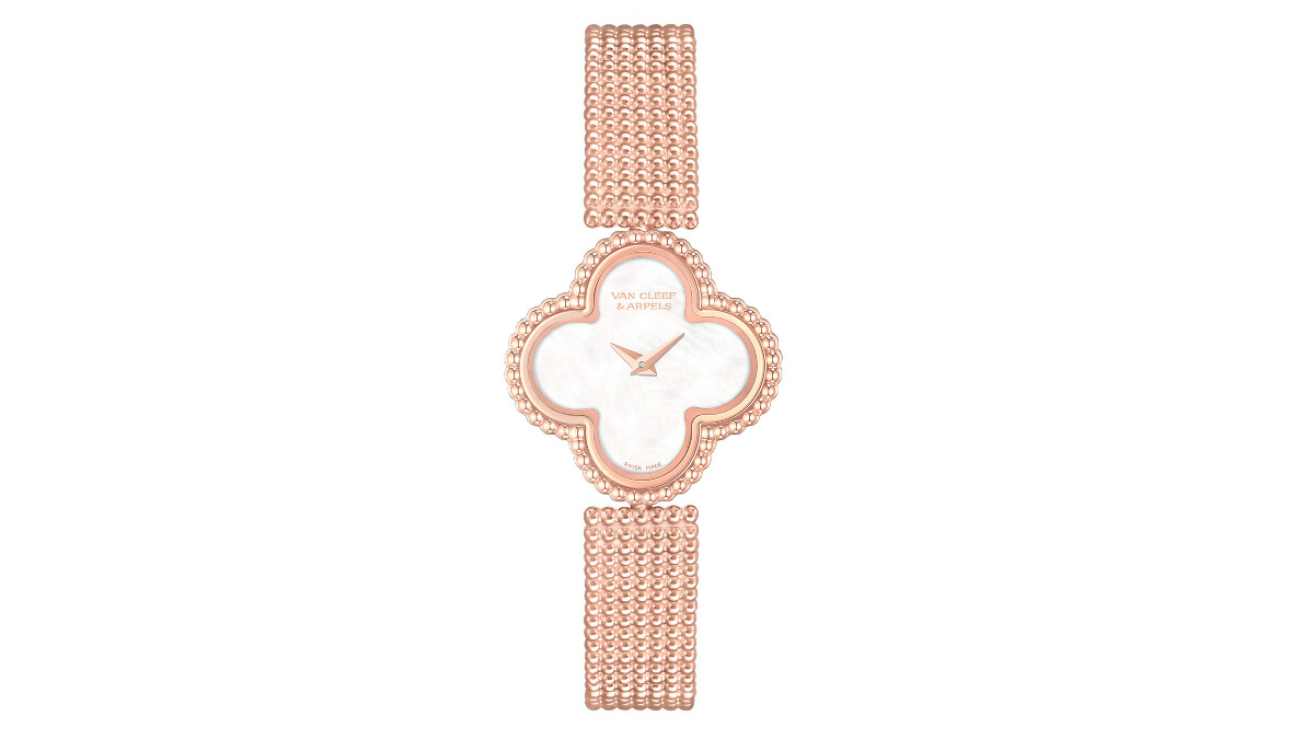 Sweet Alhambra腕錶，23毫米，玫瑰金，白色珍珠母，可轉換式玫瑰金錶鍊，瑞士石英機芯。