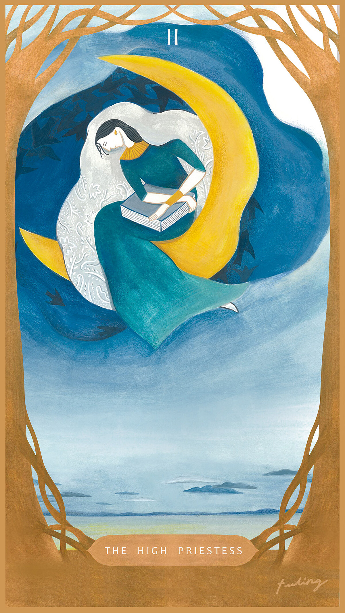 （女祭司，《與塔羅對畫》塔羅牌。作者鄭斐齡。）