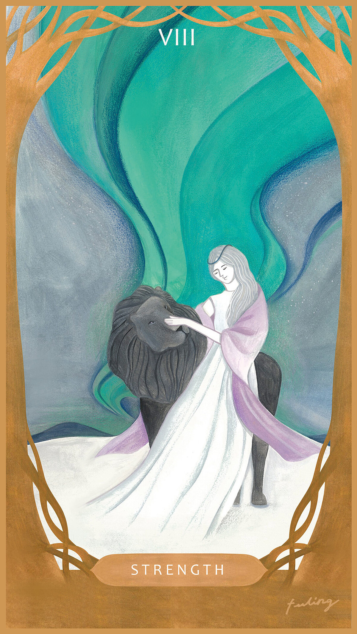 （力量，《與塔羅對畫》塔羅牌。作者鄭斐齡。）
