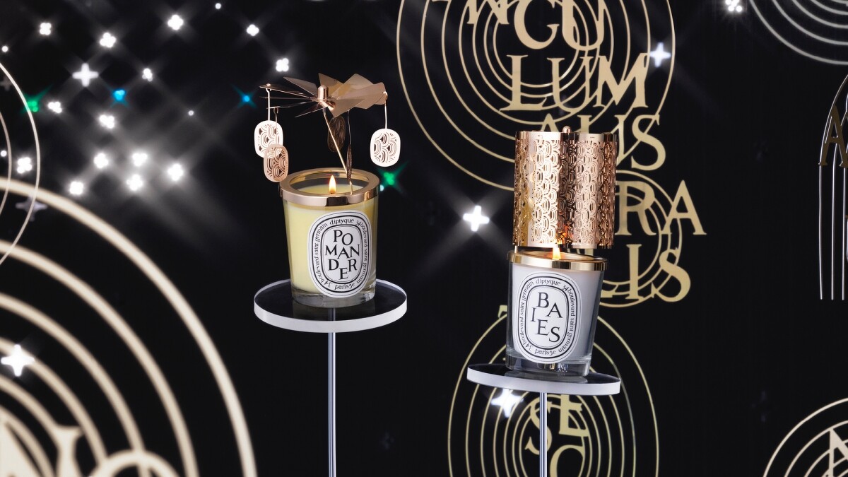 Diptyque 2022聖誕旋轉燭罩與聖誕燭光萬花筒情境圖。