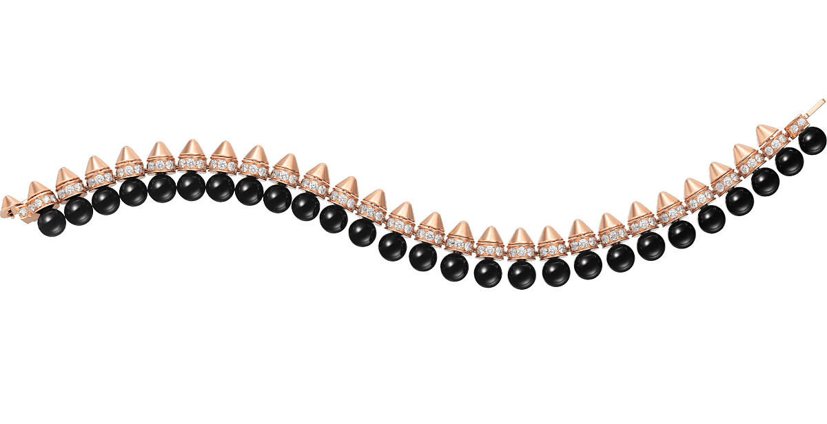 Clash de Cartier系列手環，玫瑰金、縞瑪瑙、鑽石。