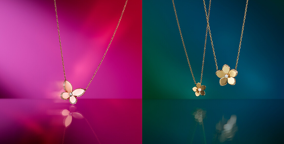 GRAFF格拉夫繾綣蝴蝶系列18K玫瑰金吊墜和Wild Flower系列18K黃金吊墜