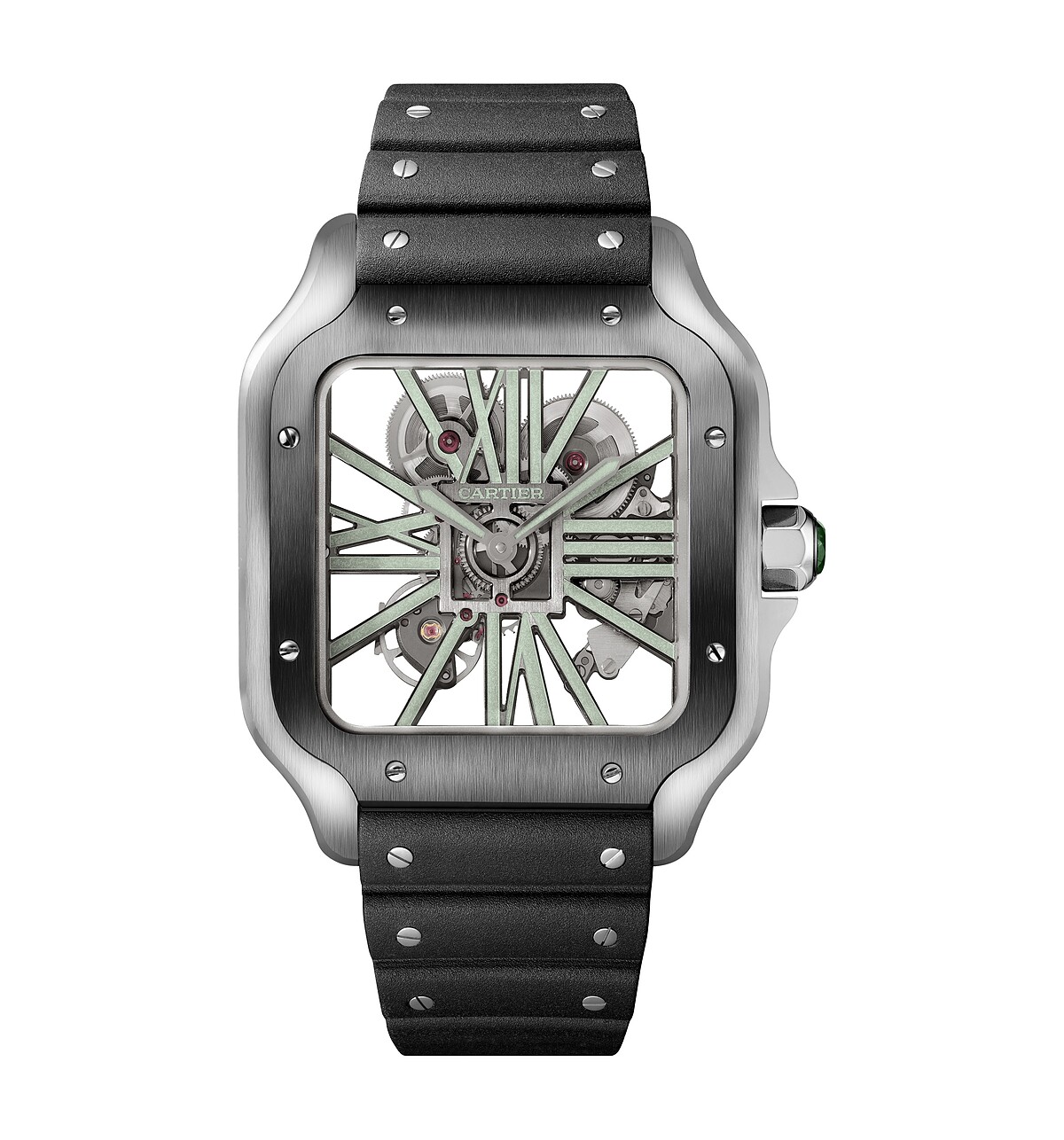 SANTOS DE CARTIER鏤空綠玉石腕錶，大型款（張震穿搭同款）
