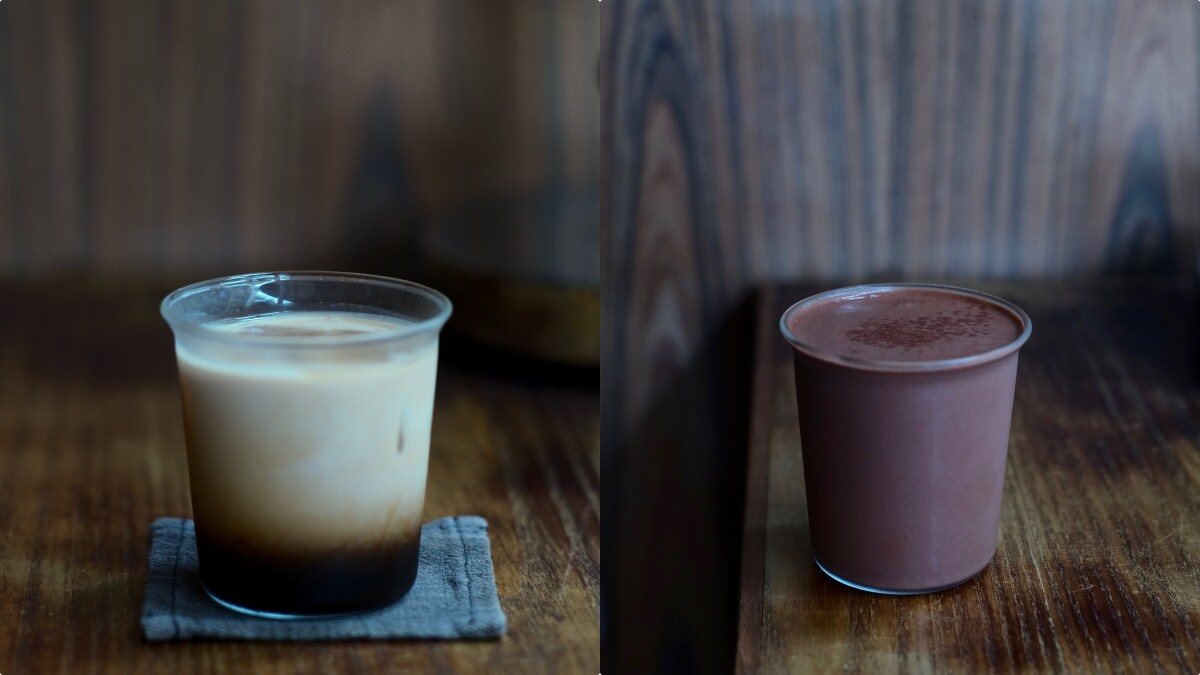 STONE espresso bar & coffee roaster(左)法蘭絨咖啡燕麥歐蕾、(右)燕麥可可。