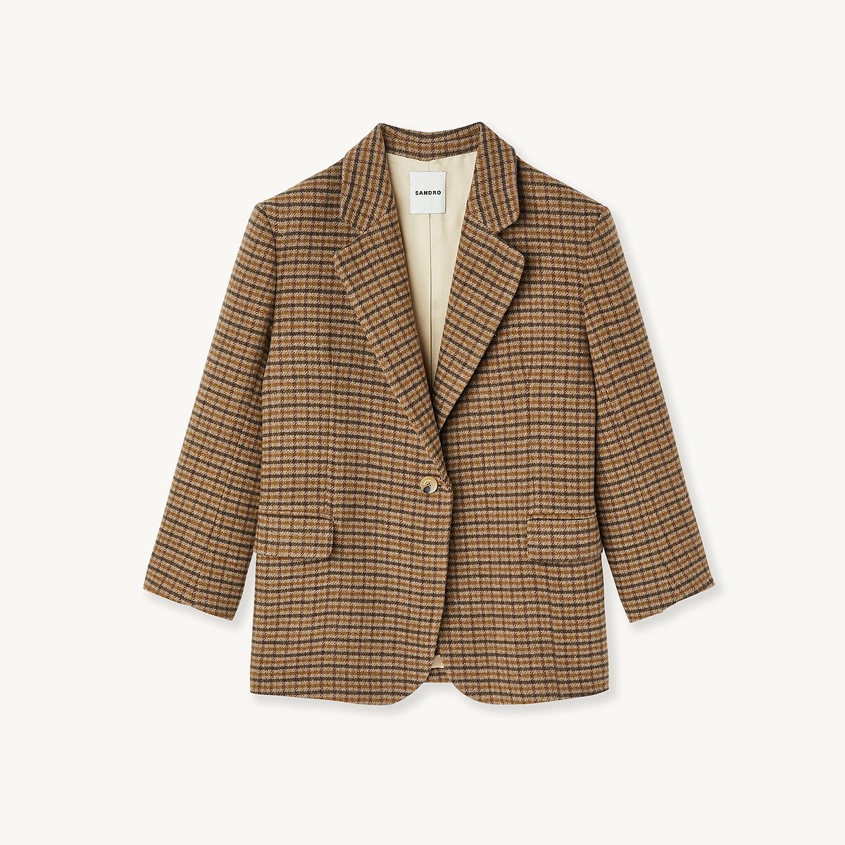 SANDRO 棕色格紋西裝外套，NT18,290。