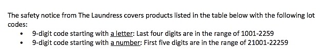 THE LAUNDRESS官方發布有疑慮的產品批號。