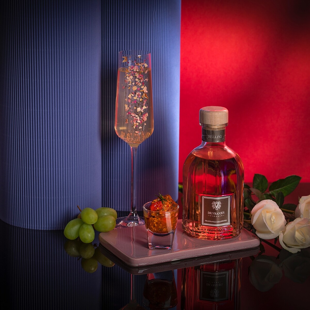 台北遠東香格里拉茶軒X寬庭翡冷翠Dr. Vranjes Firenze香遇波波里花園義式歡飲小食光-貝里尼Bellini家居香氛特調及烤蝦佐檸檬辣椒醬。