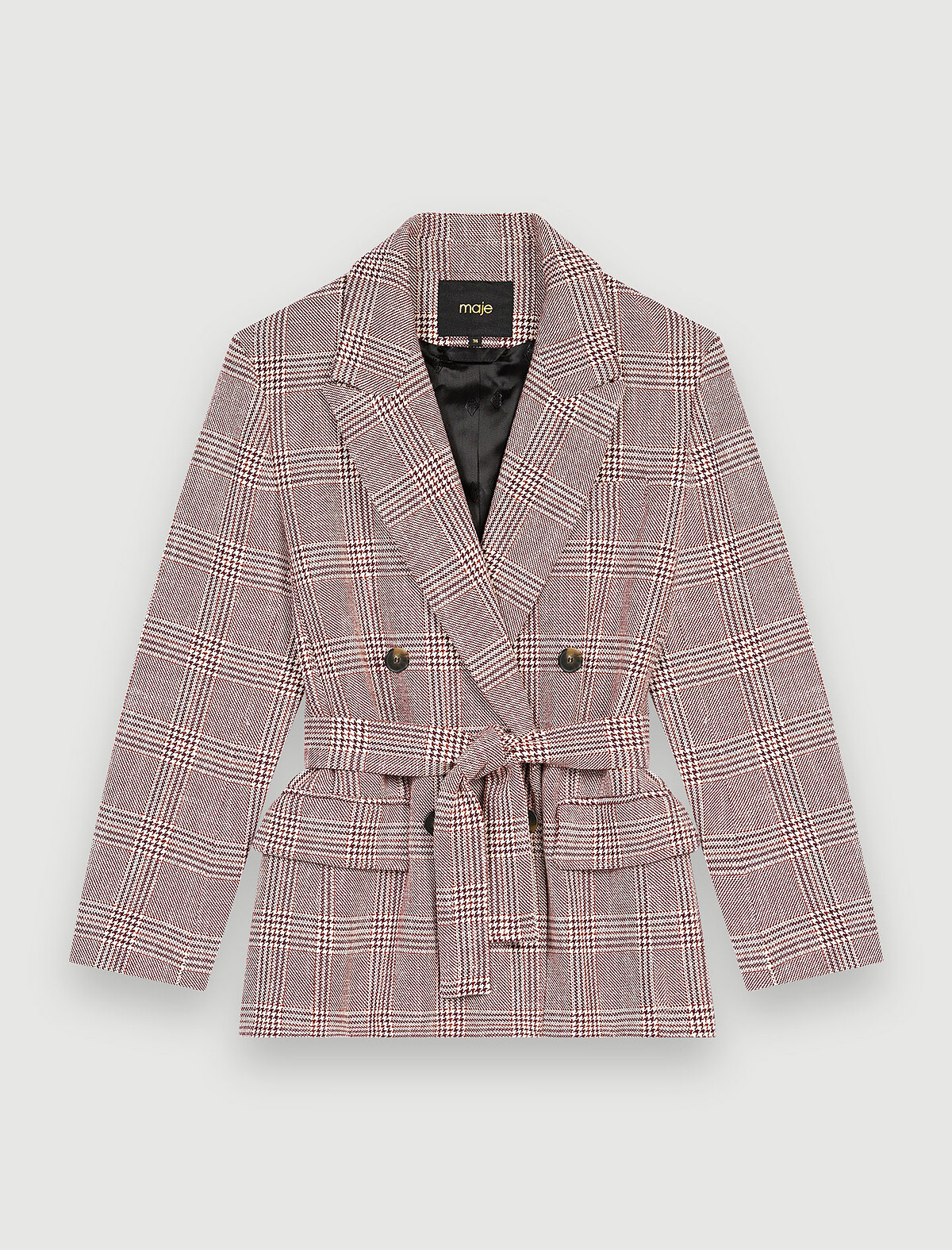 Maje 格紋束腰雙排釦西裝外套，NT17,390。