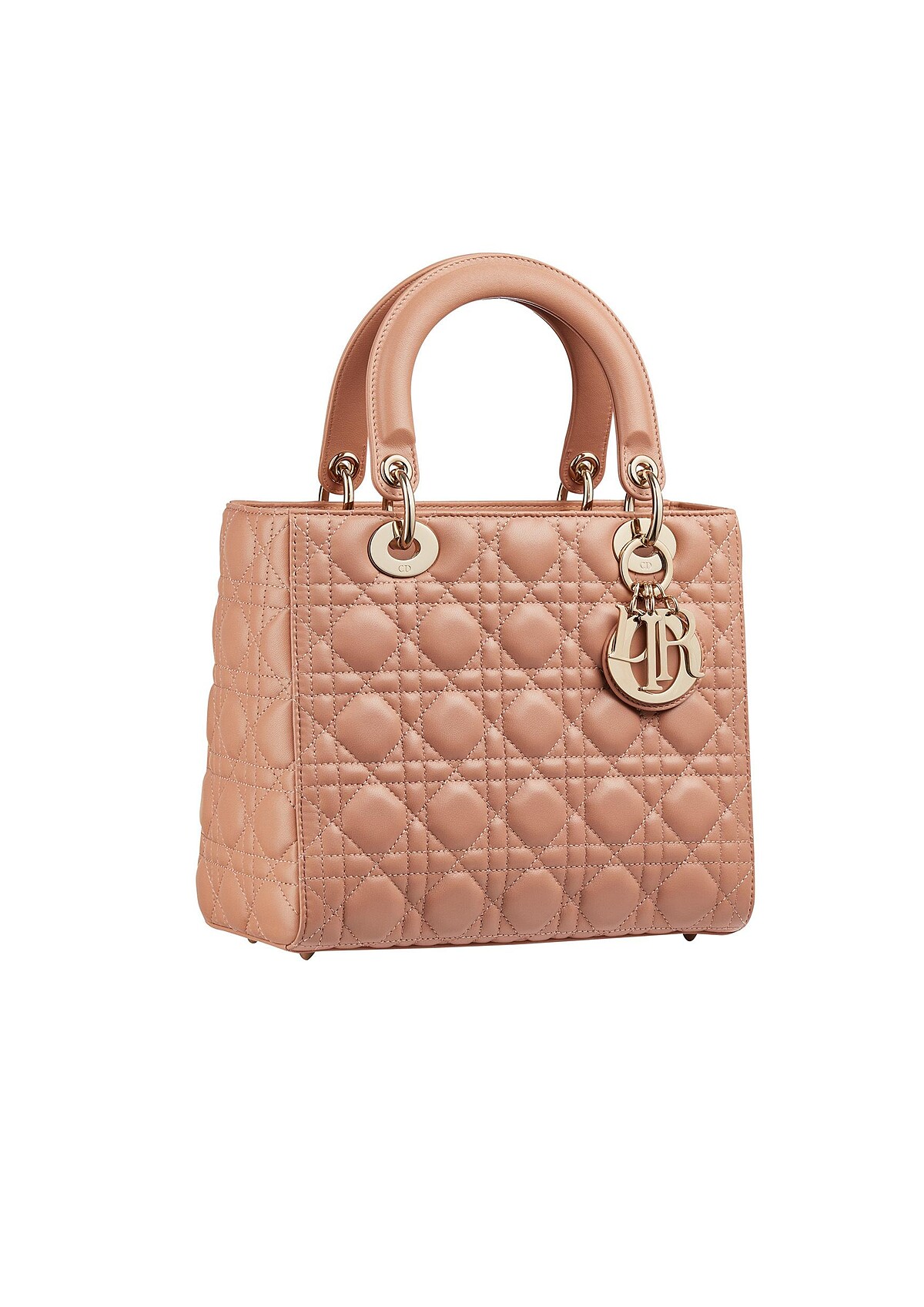 Lady Dior 玫瑰粉籐格紋小羊皮中型提包，NT180,000。