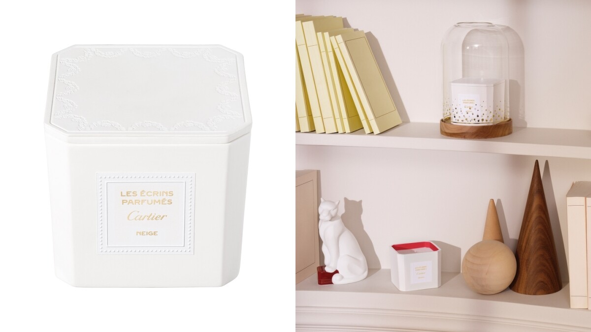 Cartier卡地亞香氛蠟燭延續卡地亞紅盒經典造型和花環圖案裝飾。