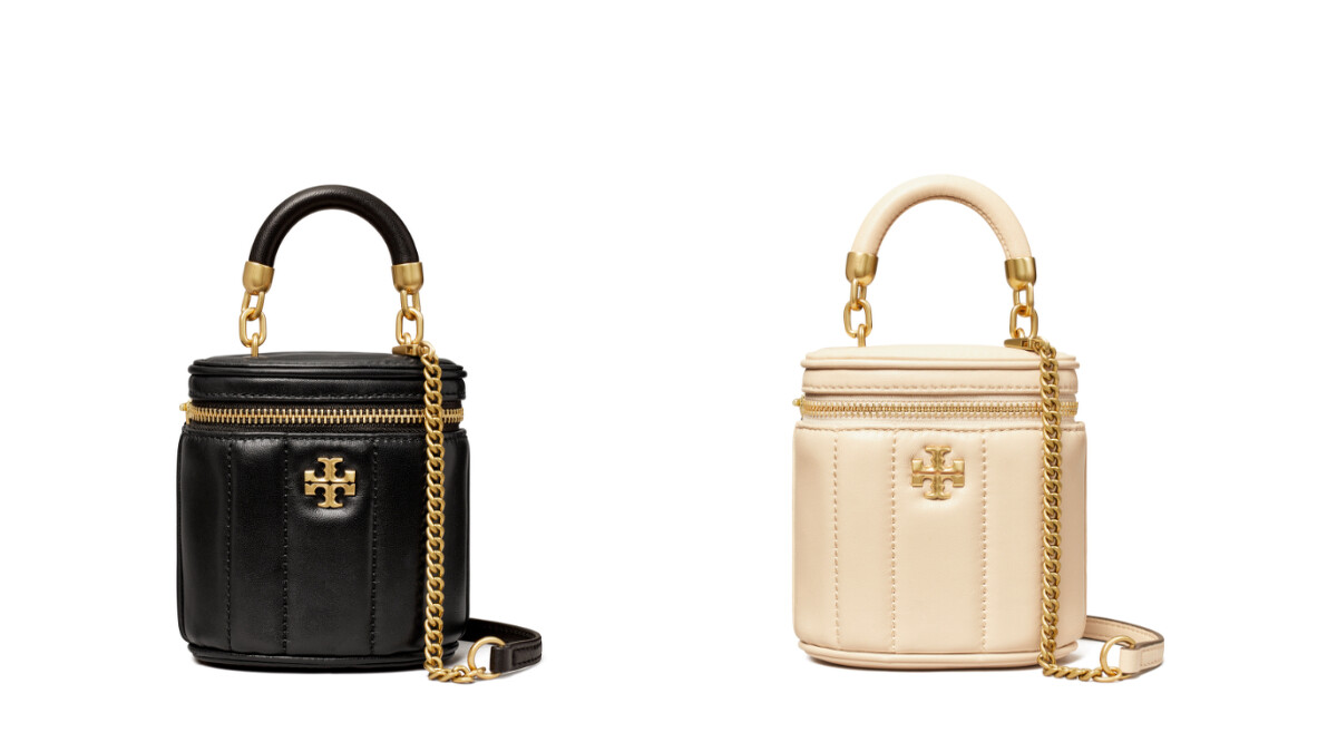 經典黑超迷你Kira復古橢圓柱包 NTD 15,900 ; 燕麥白超迷你Kira復古橢圓柱包 NTD 15,900。