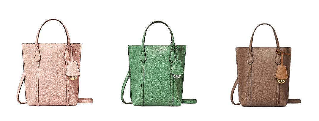 貝殼粉Perry迷你托特包 NTD 12,900 ; 薄荷綠Perry迷你托特包 NTD 12,900 ; 焦糖棕Perry迷你托特包 NTD 12,900。