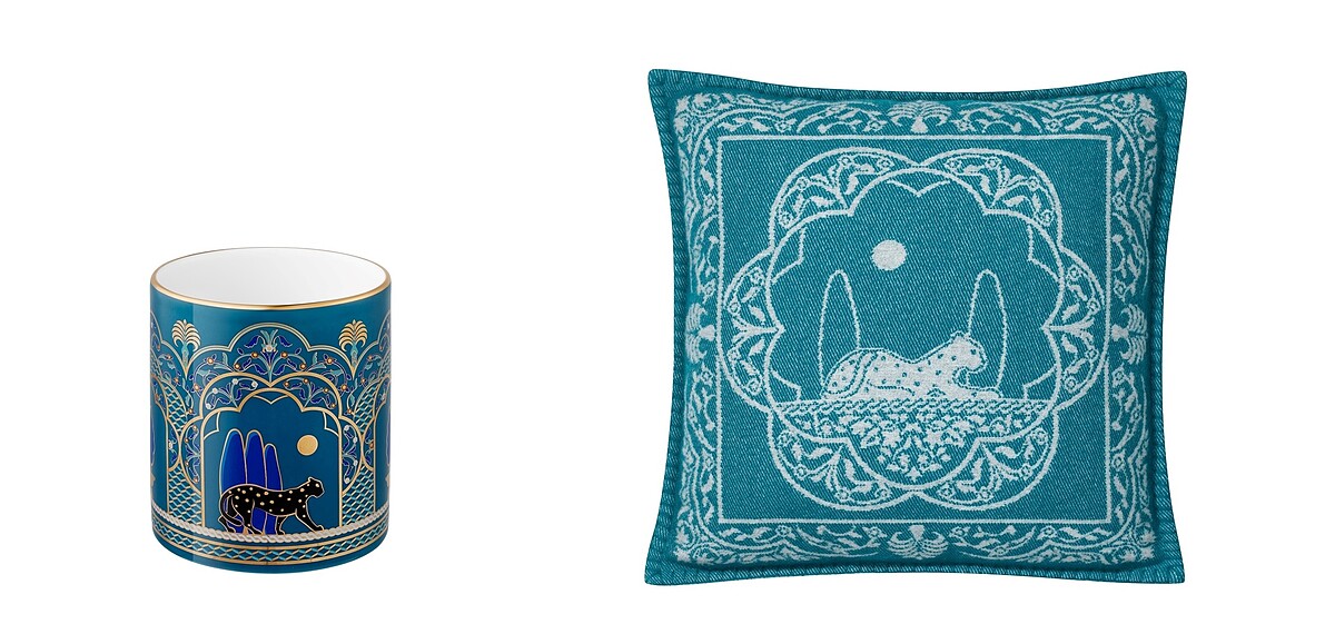 Panth&egrave;re de Cartier美洲豹筆筒，參考價格約NT$ 13,800；Panth&egrave;re de Cartier美洲豹抱枕，參考價格約NT19,200。