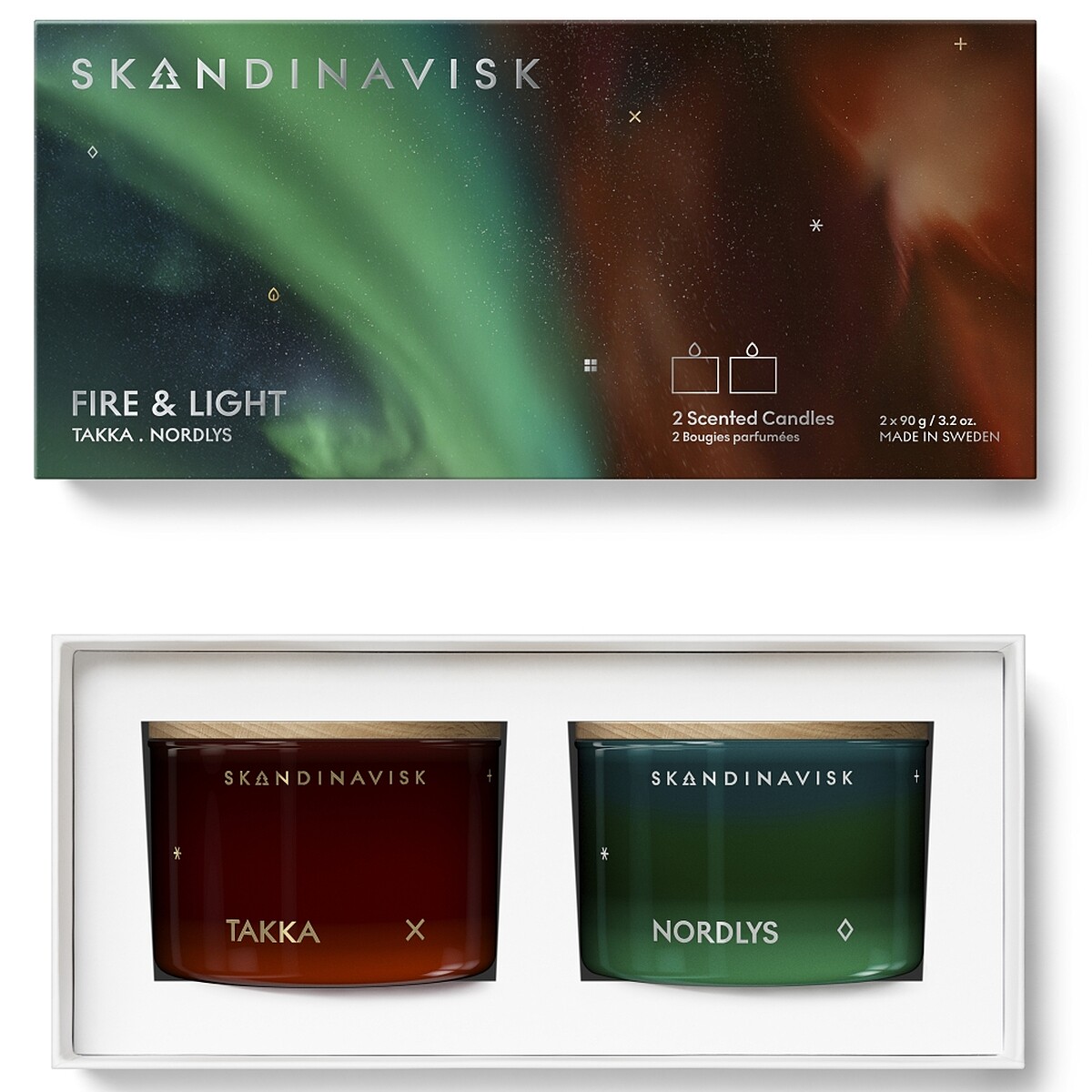 Skandinavisk謐夜藜光蠟燭禮盒(北極光香氛蠟燭90g、午夜餘溫香氛蠟燭90g)，NT2,080