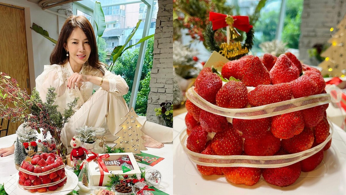 (左)林美貞、(右)Strawberry Christmas Tree Cake草莓聖誕樹蛋糕
