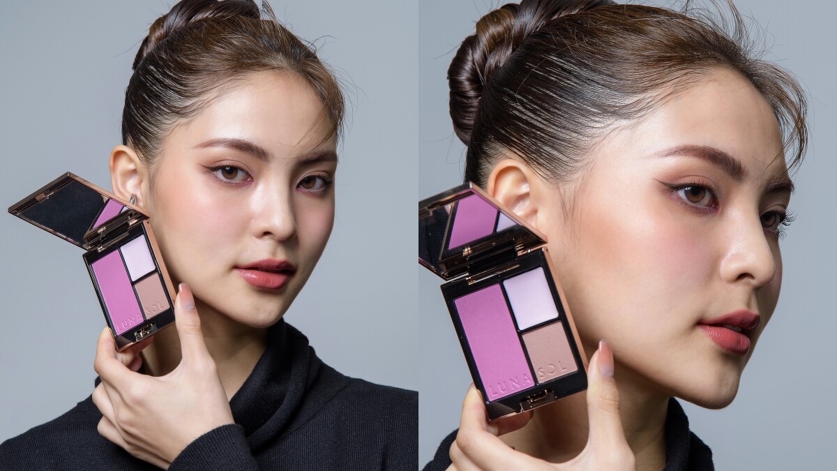 畫紫色腮紅要避開顴骨下面的凹陷處，少量多次單上在笑肌處。