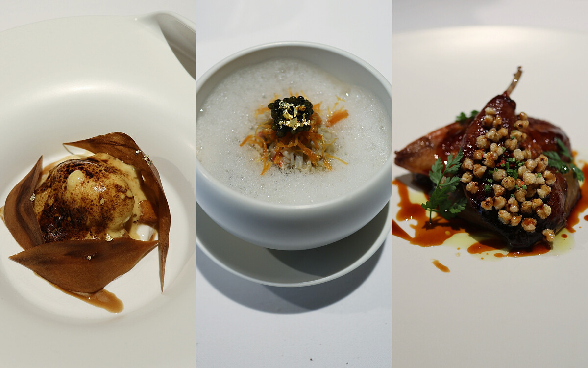 使用甜柿、蟹肉、鵪鶉表現秋冬馥郁濃厚的滋味。