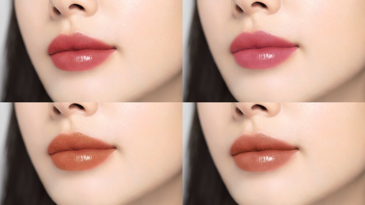 OPERA渲漾水色唇膏新色唇部實擦示意,(上排左起)#11、#12、#13、#16。