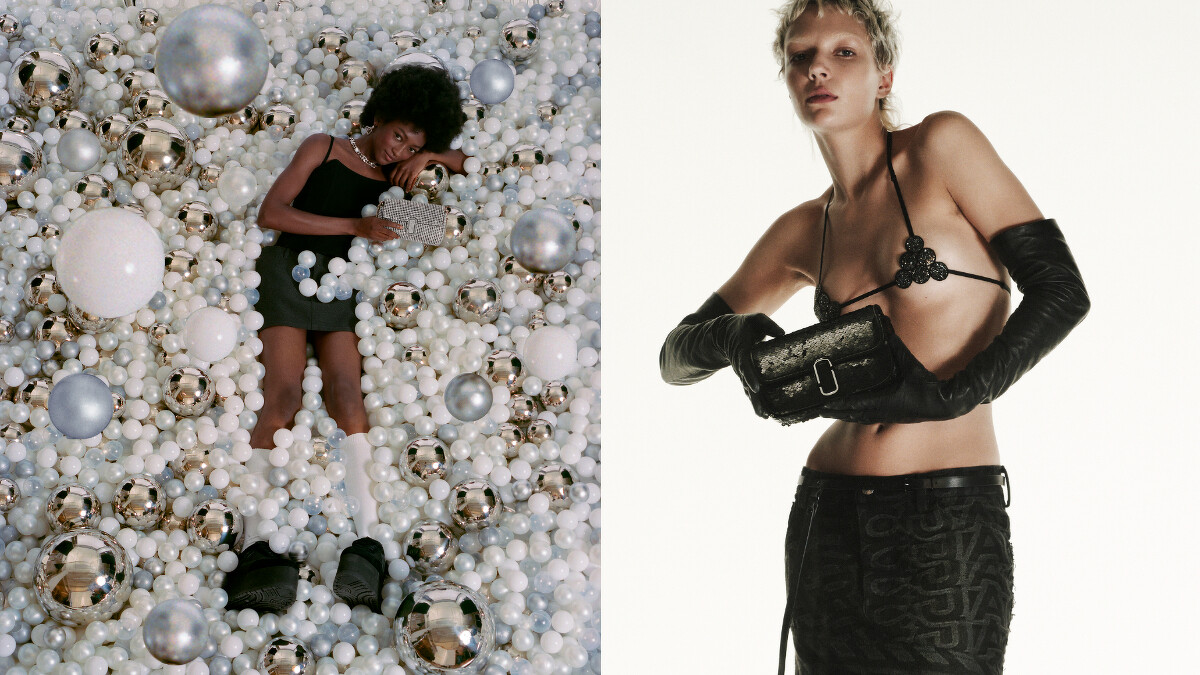 (左圖)水晶鑲嵌The J Marc肩揹包 NTD 21,900，(右圖)曜石黑亮片刺繡The J Marc肩揹包 NTD 17,900。