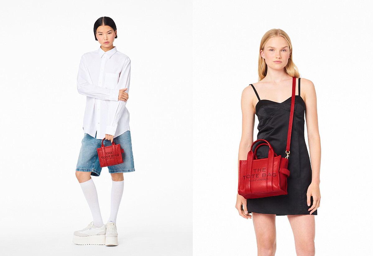 (左)開運紅The Tote Bag托特包(迷你) NTD 16,900，(右)開運紅The Tote Bag托特包(小) NTD 19,900。