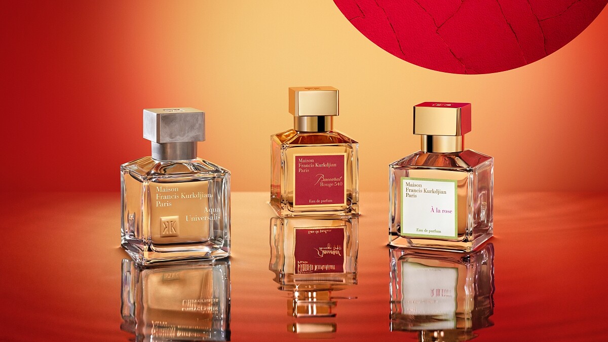 Maison Francis Kurkdjian(MFK)月光水兔年形象圖Aqua Universalis 永恆之水淡香水、Baccarat Rouge 540淡香精、À la rose愛戀玫瑰淡香精。