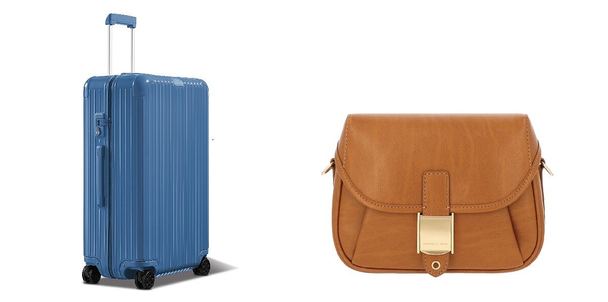 RIMOWA Essential系列霧藍色行李箱 推薦價NT34,000、CHARLES & KEITH Altea釦帶斜背包 推薦價NT2,790。