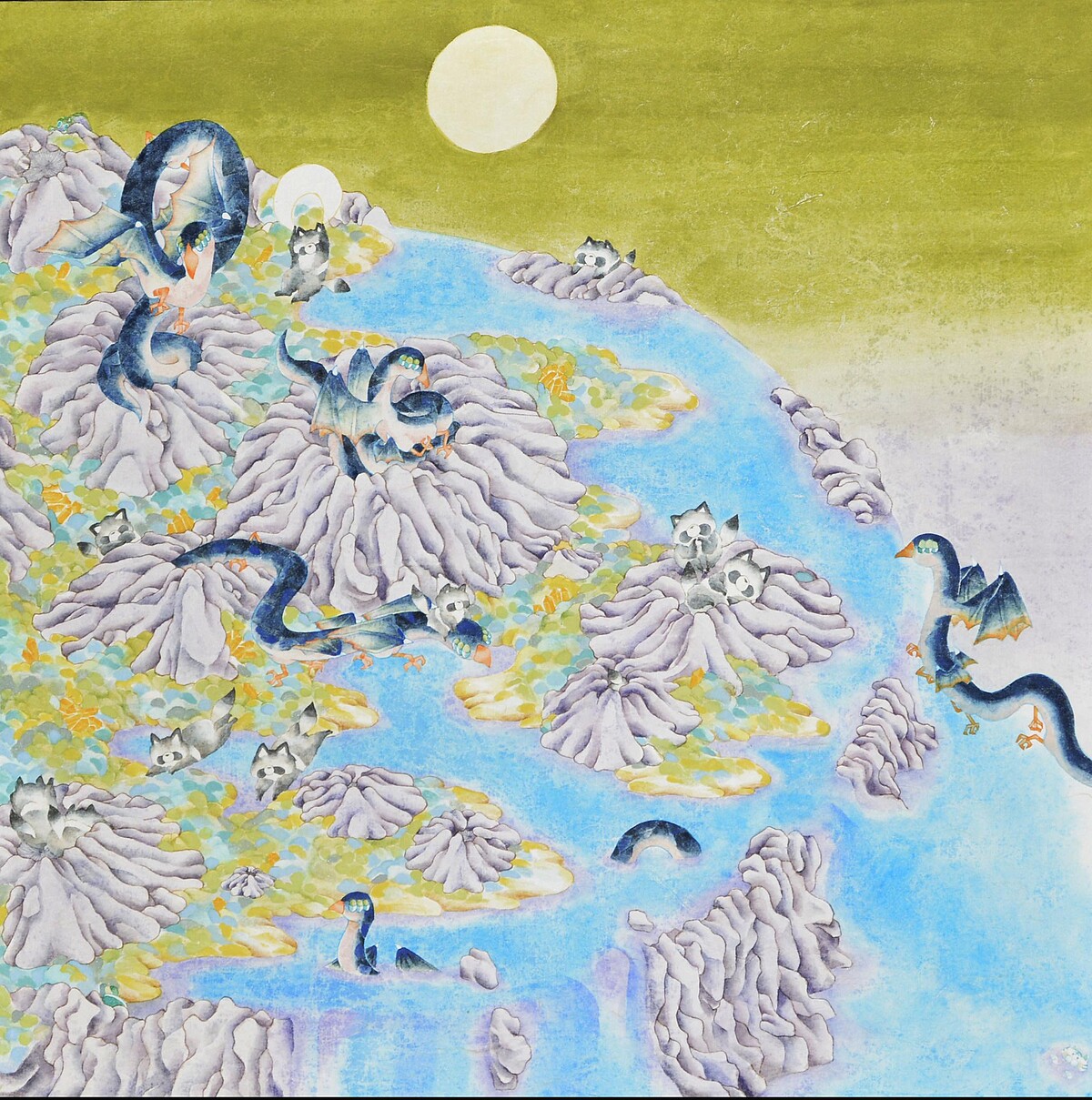 99&deg;藝術中心宮敬婷《天狗與酸與》膠彩顏料，78&times;78cm，2021年。