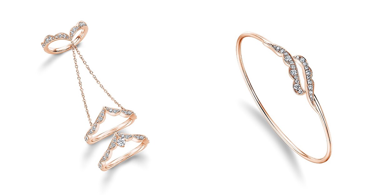 Lorelei Double Link Ribbon 玫瑰金鑽石戒指 NT$192,000、Lorelei Ribbon 玫瑰金鑽石手鐲 NT$127,000