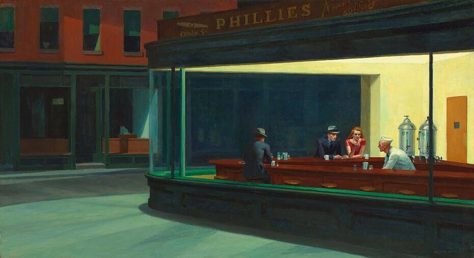 美國畫家 Edward Hopper 代表作《Nighthawks》。Photo／WIKIMEDIACOMMONS