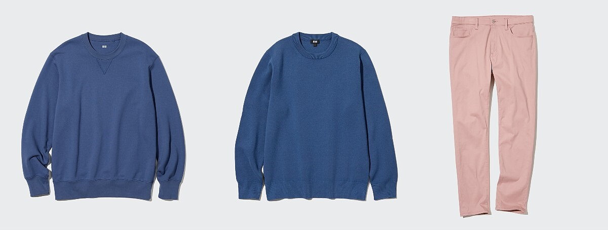  男裝：455394男裝 休閒上衣NT$990、453754可機洗米蘭羅紋圓領針織衫NT$1,290、455471特級彈性Skinny Fit多色牛仔褲 NT$1,290