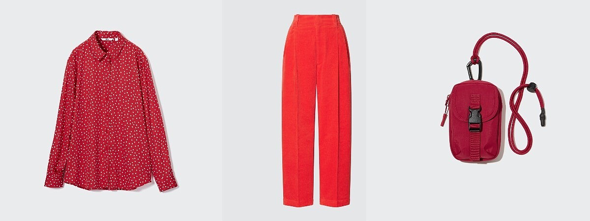 女裝：457636 嫘縈印花上衣NT$790、458270 UNIQLO and MARNI燈芯絨寬版打褶長褲NT$990、455854多功能隨身小包NT$590。