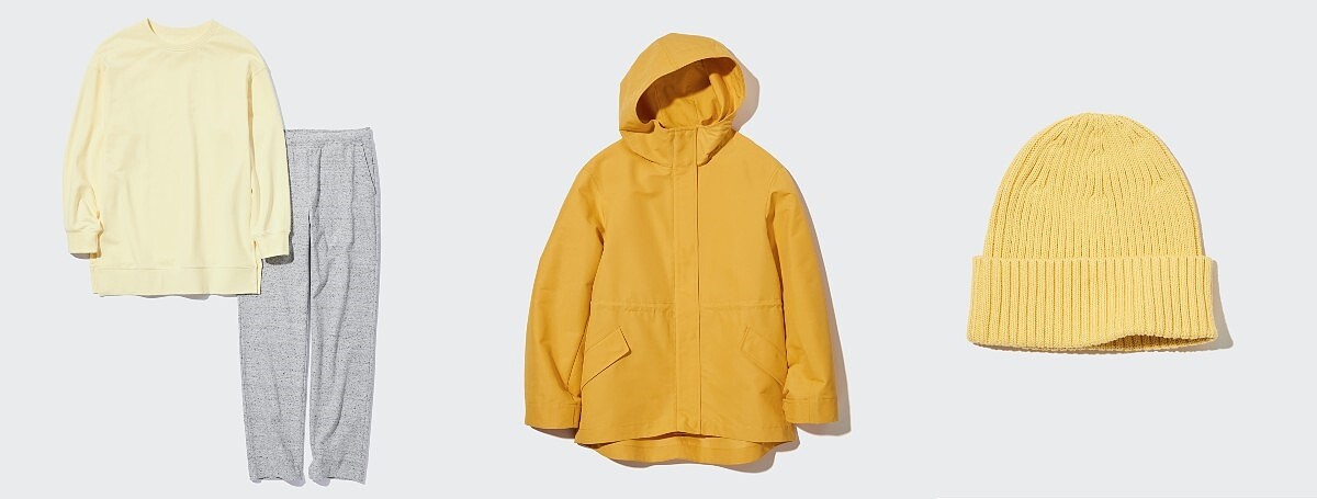 女裝：456324特級彈性長版休閒服組NT$1,290、456088防潑水連帽外套NT$1,990、454972棉質羅紋針織帽NT$390。