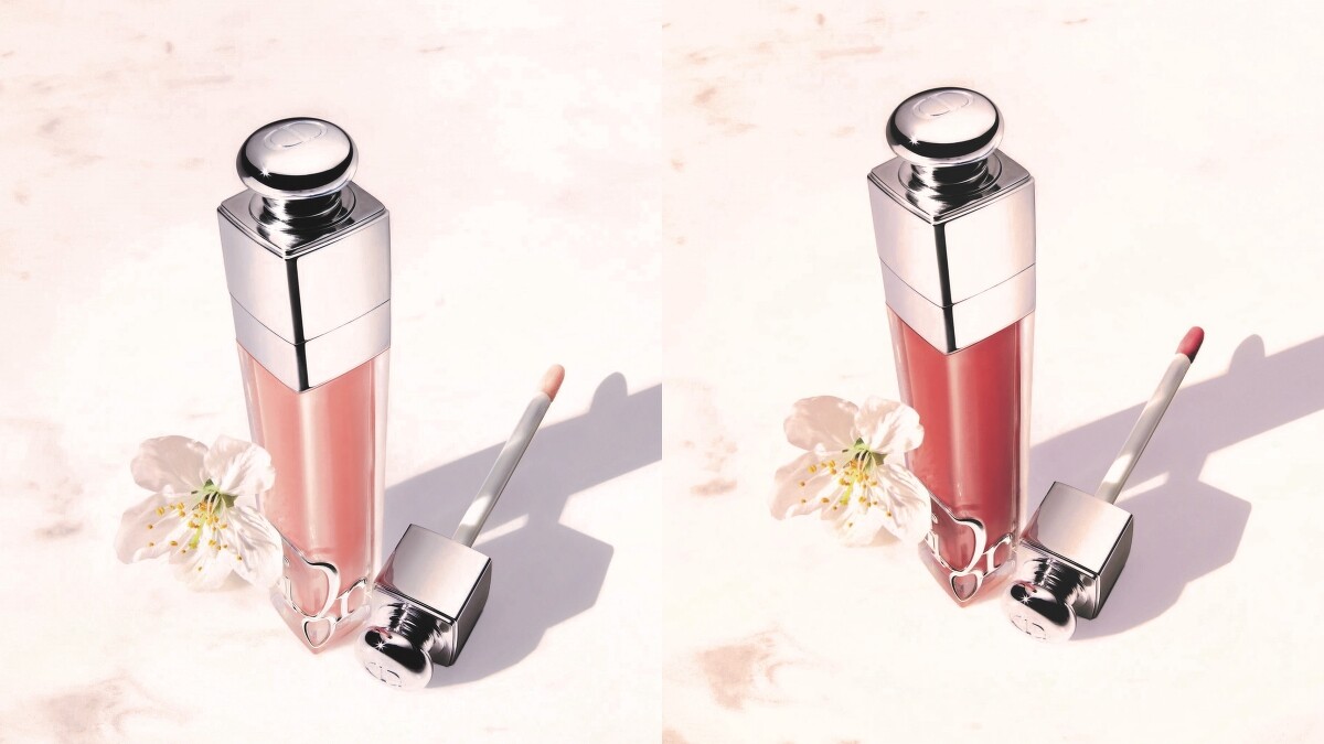 DIOR迪奧豐漾俏唇蜜(左)#001 Pink嬰兒粉、(右)#038 Rose Nude玫瑰裸情境圖。