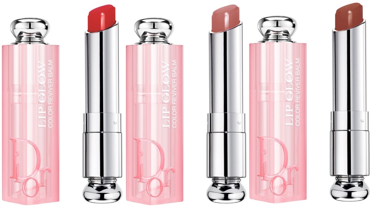 DIOR迪奧癮誘粉漾潤唇膏2023新色，(左起) #031草莓牛奶、#038玫瑰裸、#039奶茶棕。