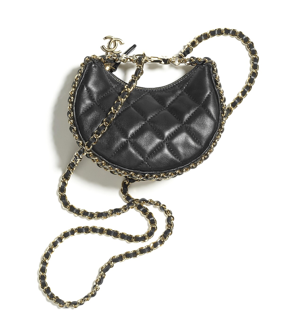 黑色皮革菱格紋皮穿鍊肩背小包，NT 120,300