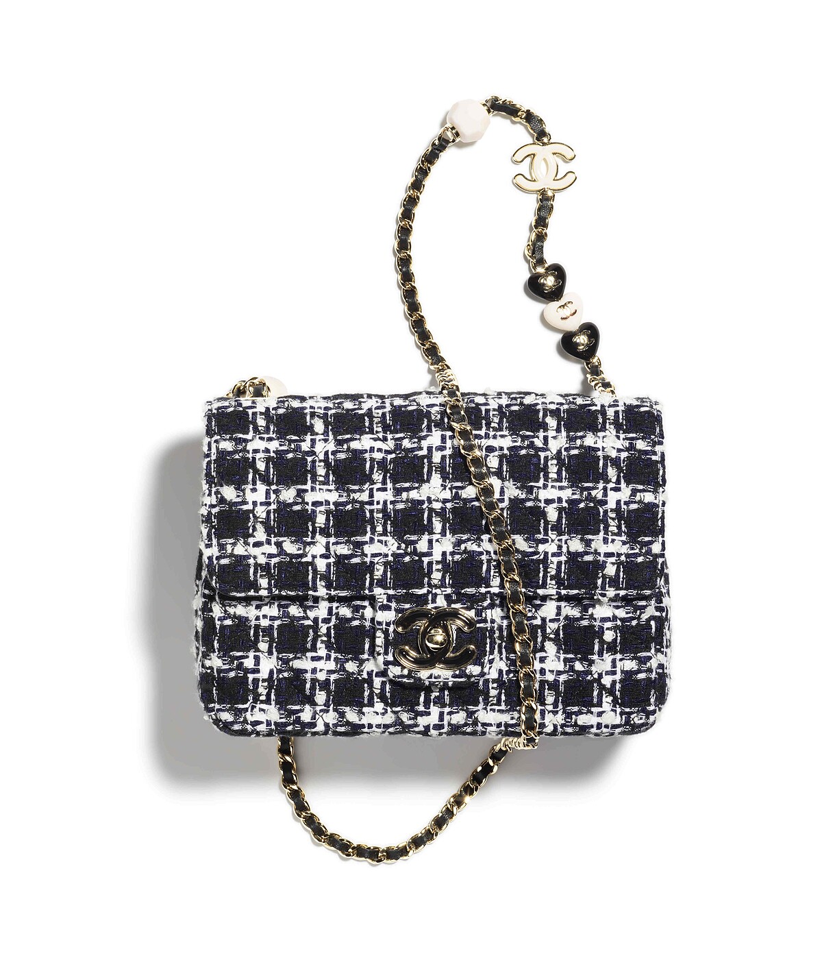 黑白斜紋軟呢格紋皮穿鍊肩背包，NT 163,700