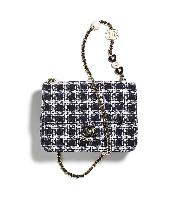 黑白斜紋軟呢格紋皮穿鍊肩背包，NT 163,700