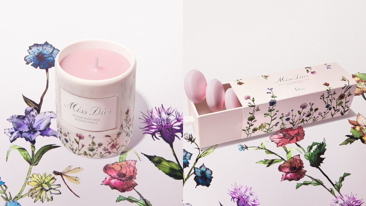 DIOR迪奧MISS DIOR花漾迪奧馬卡龍香浴球(10入)，NT2,700、MISS DIOR花漾迪奧香氛蠟燭85g，NT1,750