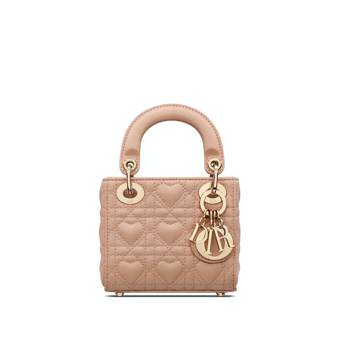 Lady Dior 玫瑰粉愛心籐格紋羊皮微型提包，NT 110,000