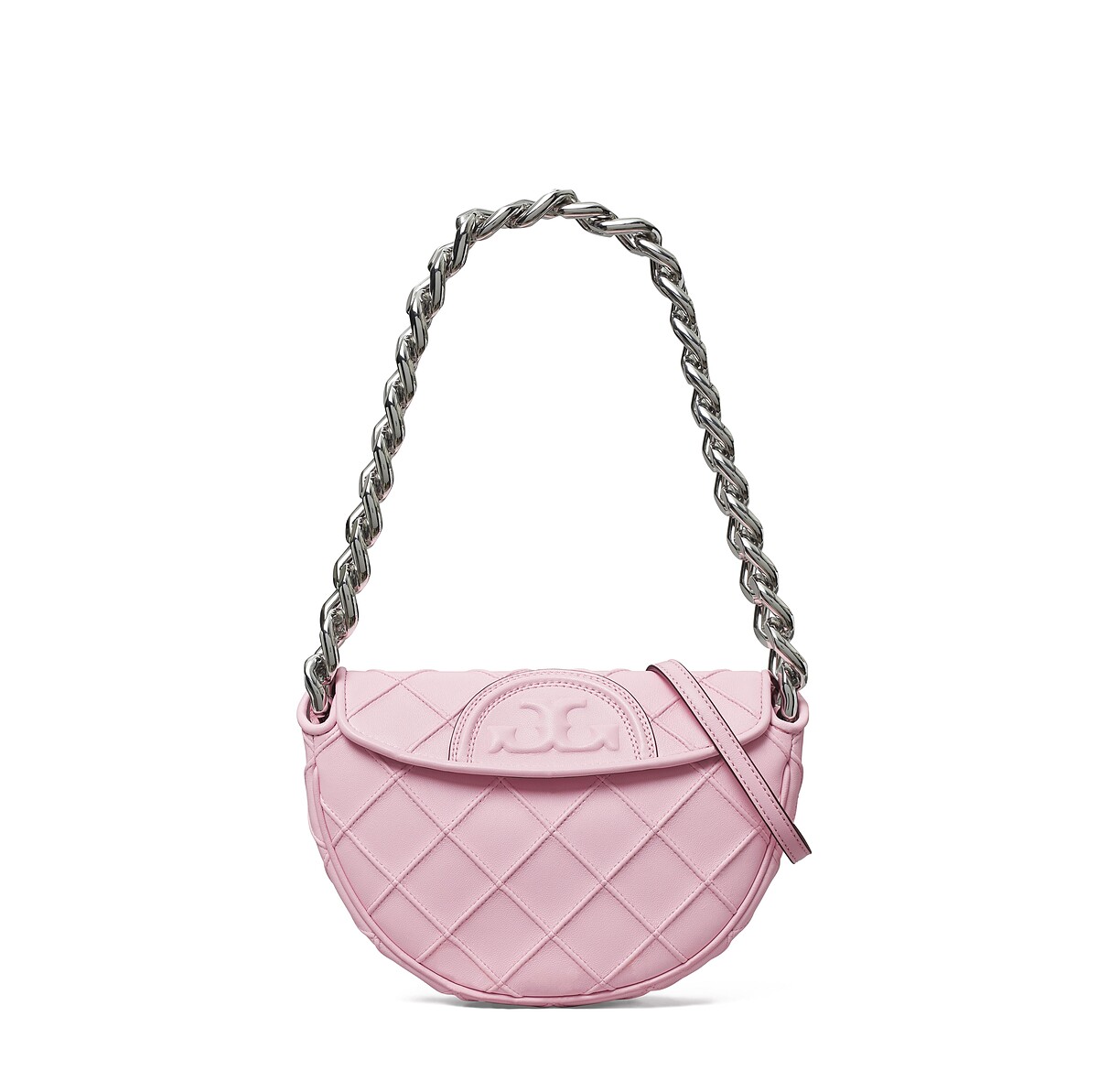 Tory Burch櫻花粉Fleming軟皮迷你月牙包，NT 22,900