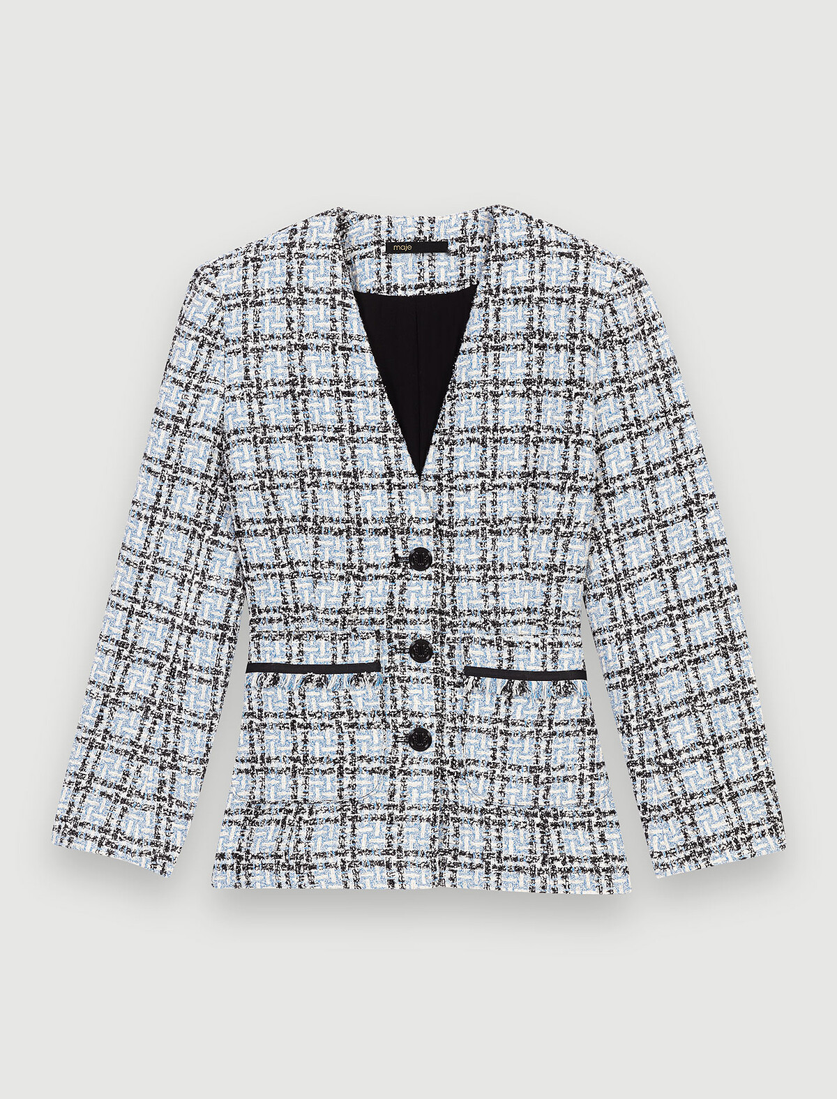 Maje 毛呢格紋外套，NT15,990。