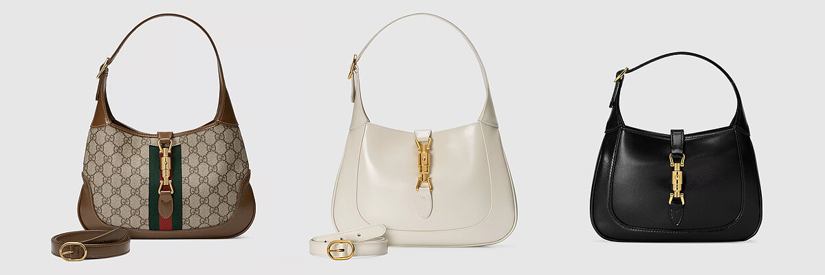 Jackie 1961白色皮革小型肩背包NT96,700、黑色皮革迷你肩背包NT79,000、經典Logo中型肩背包NT94,600。