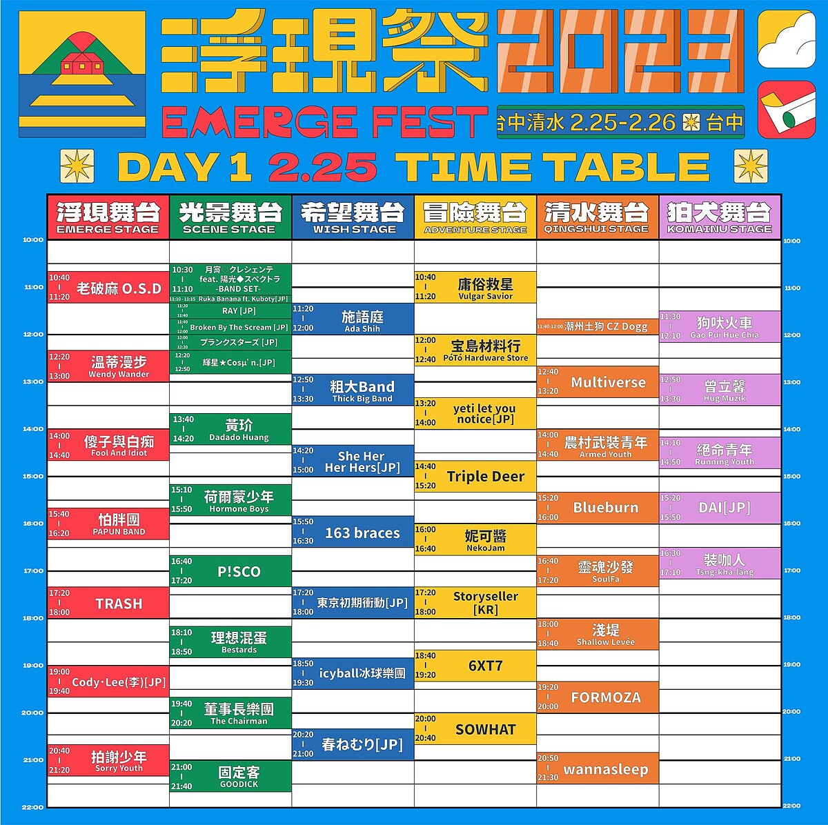 2023浮現祭Day1 2/25卡司演出時刻表
