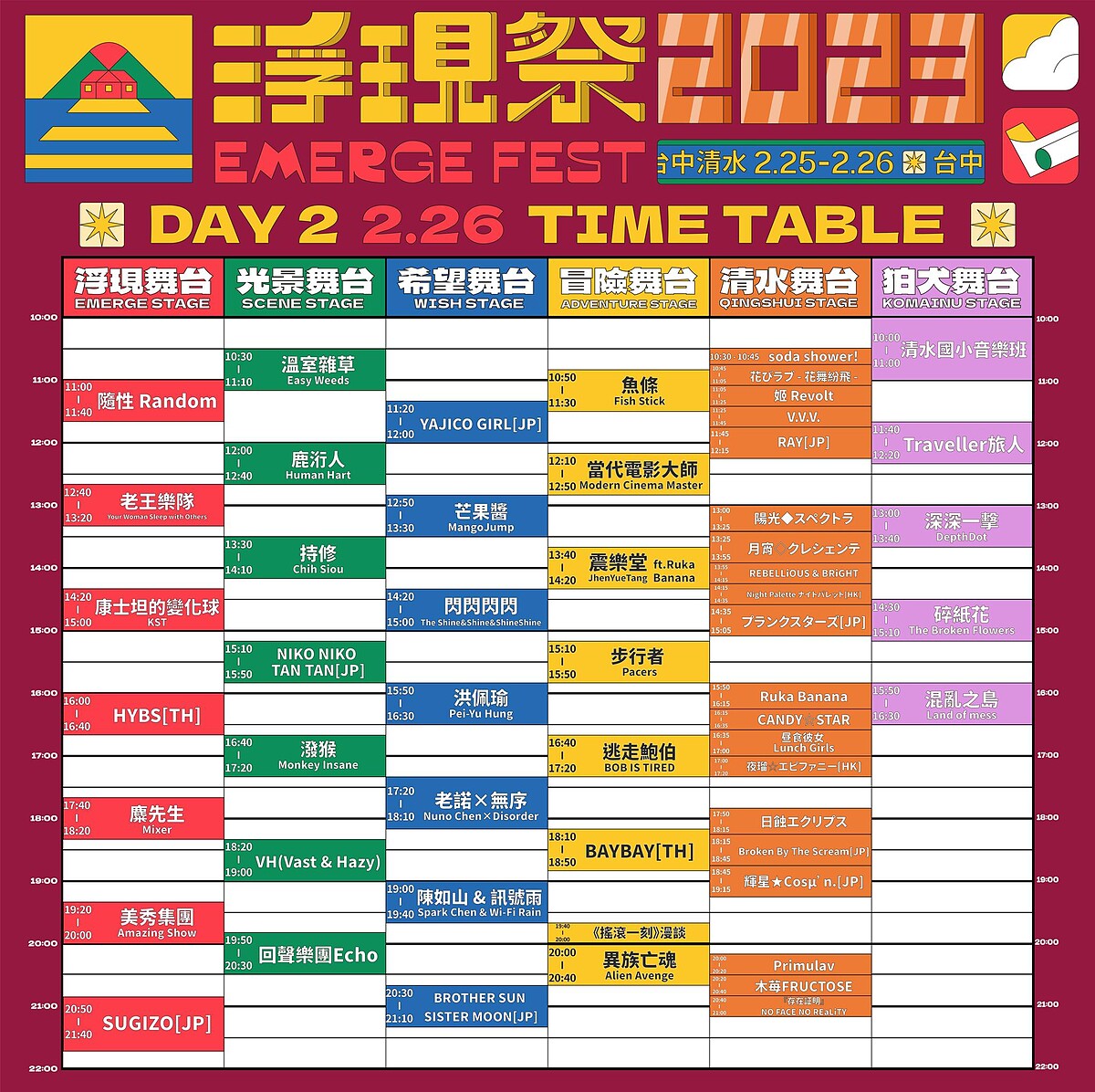 2023浮現祭Day2 2/26卡司演出時刻表