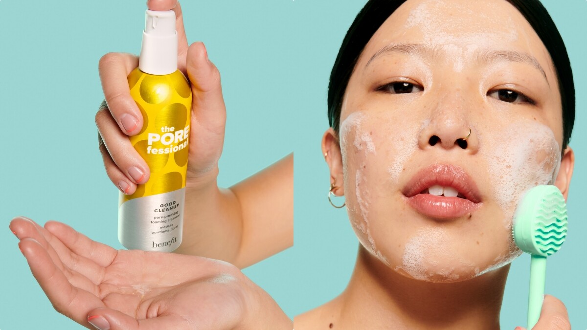 benefit平易淨人毛孔細緻潔顏凝露質地示意。