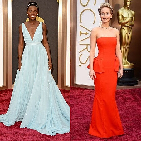 露琵塔尼詠歐Lupita Nyong'o(左)、珍妮佛勞倫斯Jennifer Lawrence(右)