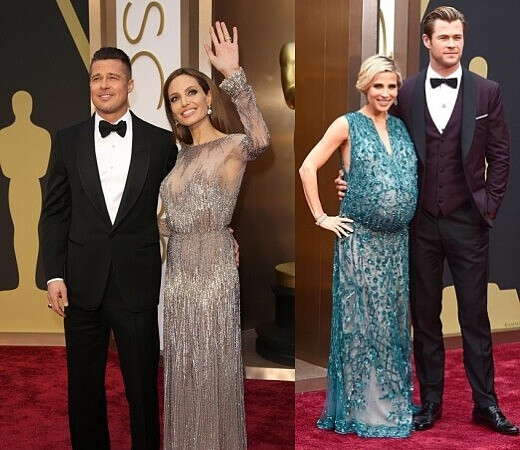 布萊德彼特和安潔莉娜裘莉(左)、克里斯漢斯沃Chris Hemsworth和爾莎帕塔基Elsa Pataky(右)