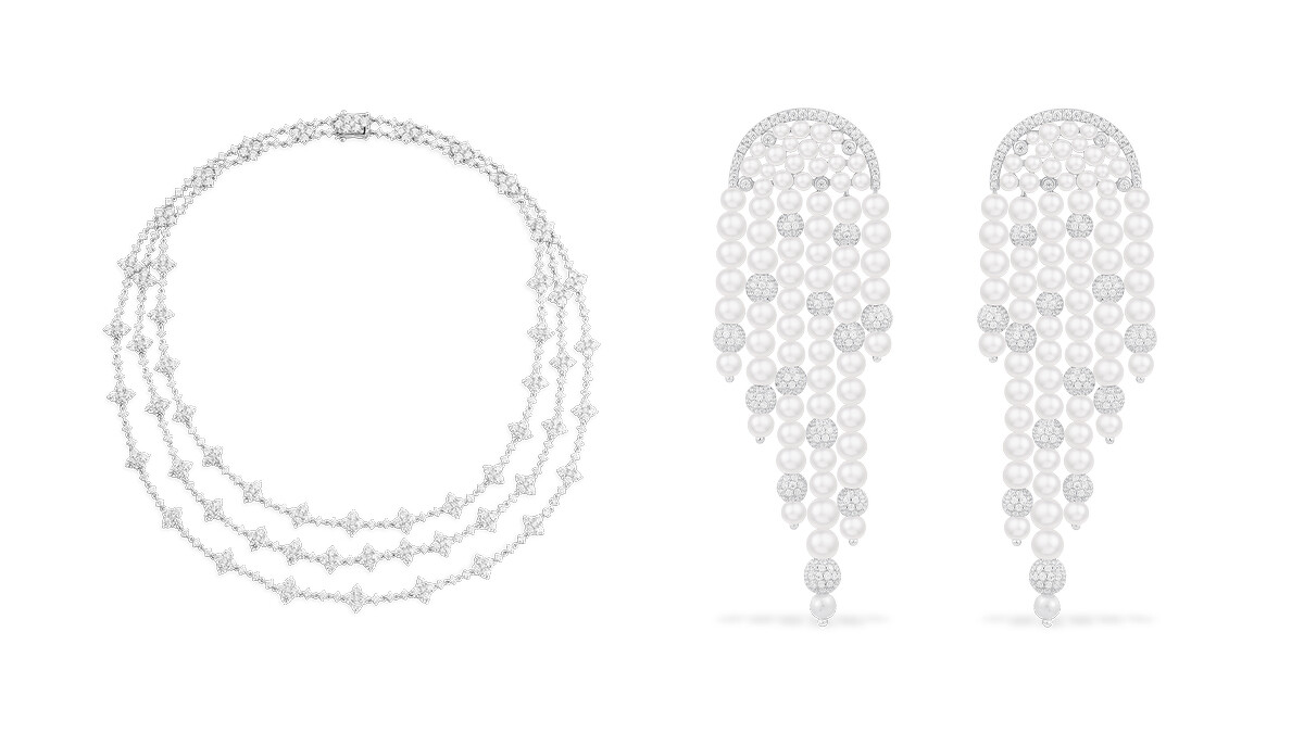 APM Monaco三層閃耀項鏈(銀白色)，推薦價NT18,700、APM Monaco個性迪斯科垂墜珍珠耳環(銀白色)，推薦價NT24,200。APM Monaco三層閃耀項鏈(銀白色)，推薦價NT18,700、APM Monaco個性迪斯科垂墜珍珠耳環(銀白色)，推薦價NT24,200。