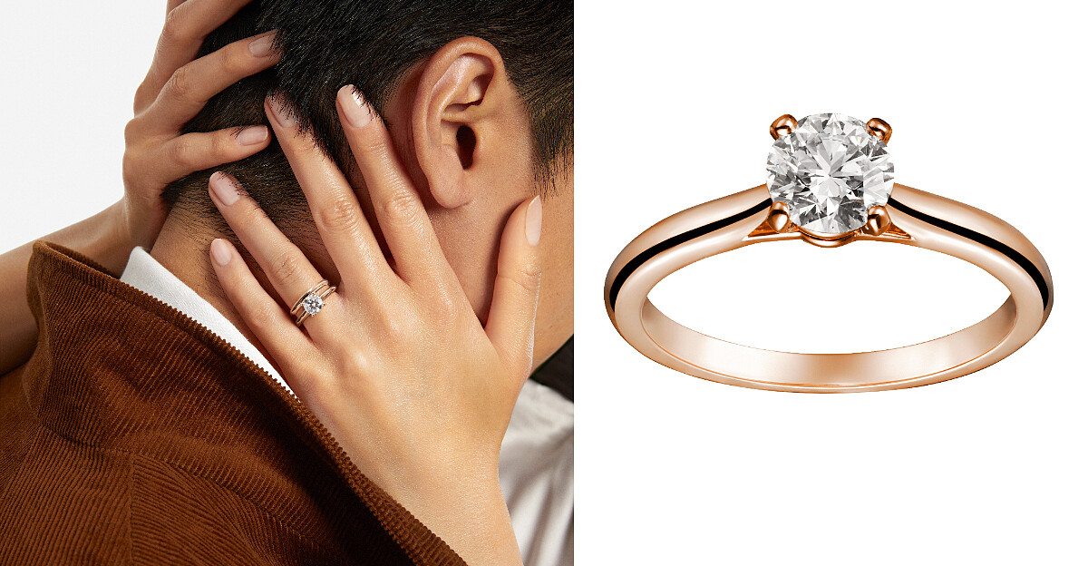 1895系列玫瑰金鑽石戒指(0.3克拉起)。